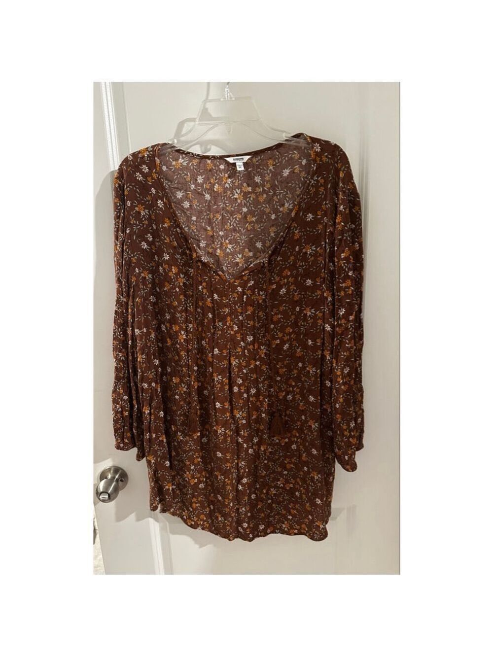Sonoma XL Brown Orange Floral Long Sleeve Tunic Top EUC